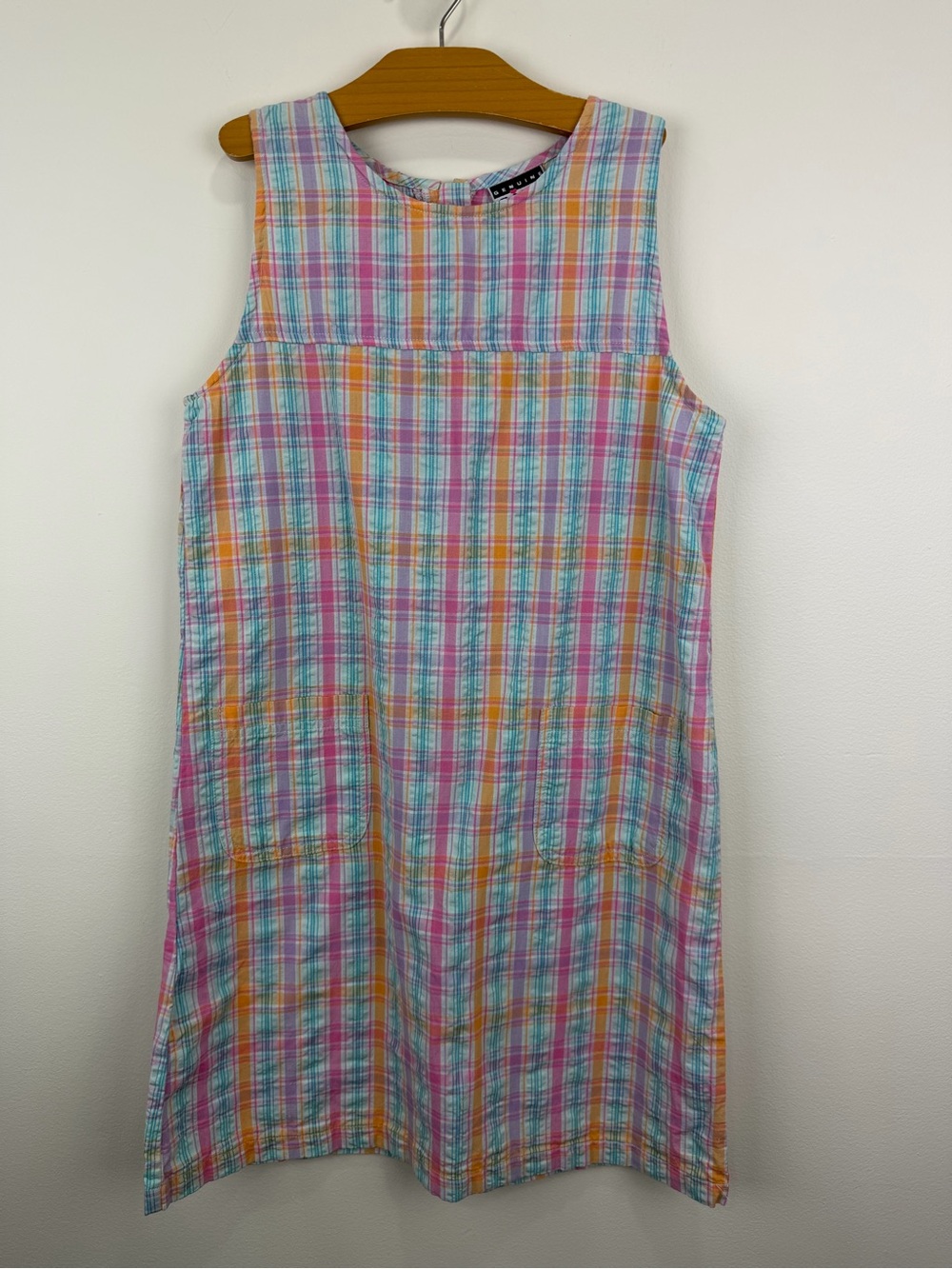 Genuine Girl Y2K Pastel Plaid Sleeveless Pocket Dress XL 16 Cotton